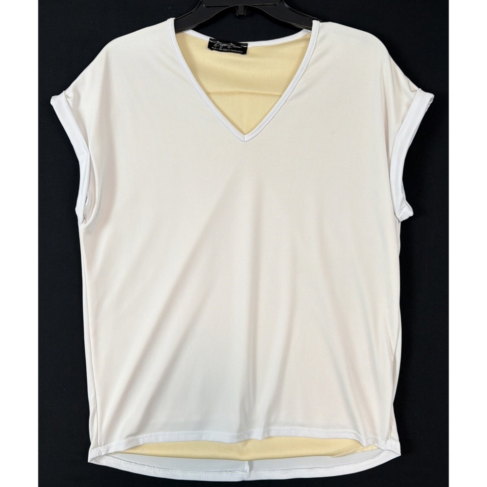 Brigitte Brianna Sexy Modest Blouse Short Cuffed Sleeves Womens Size Large White